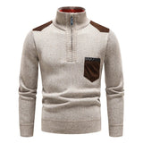 Men's Quarter Zip Knit Sweater with Contrast Pocket