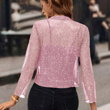 Women's Cropped Open-Front Sequin Long-Sleeve Cardigan