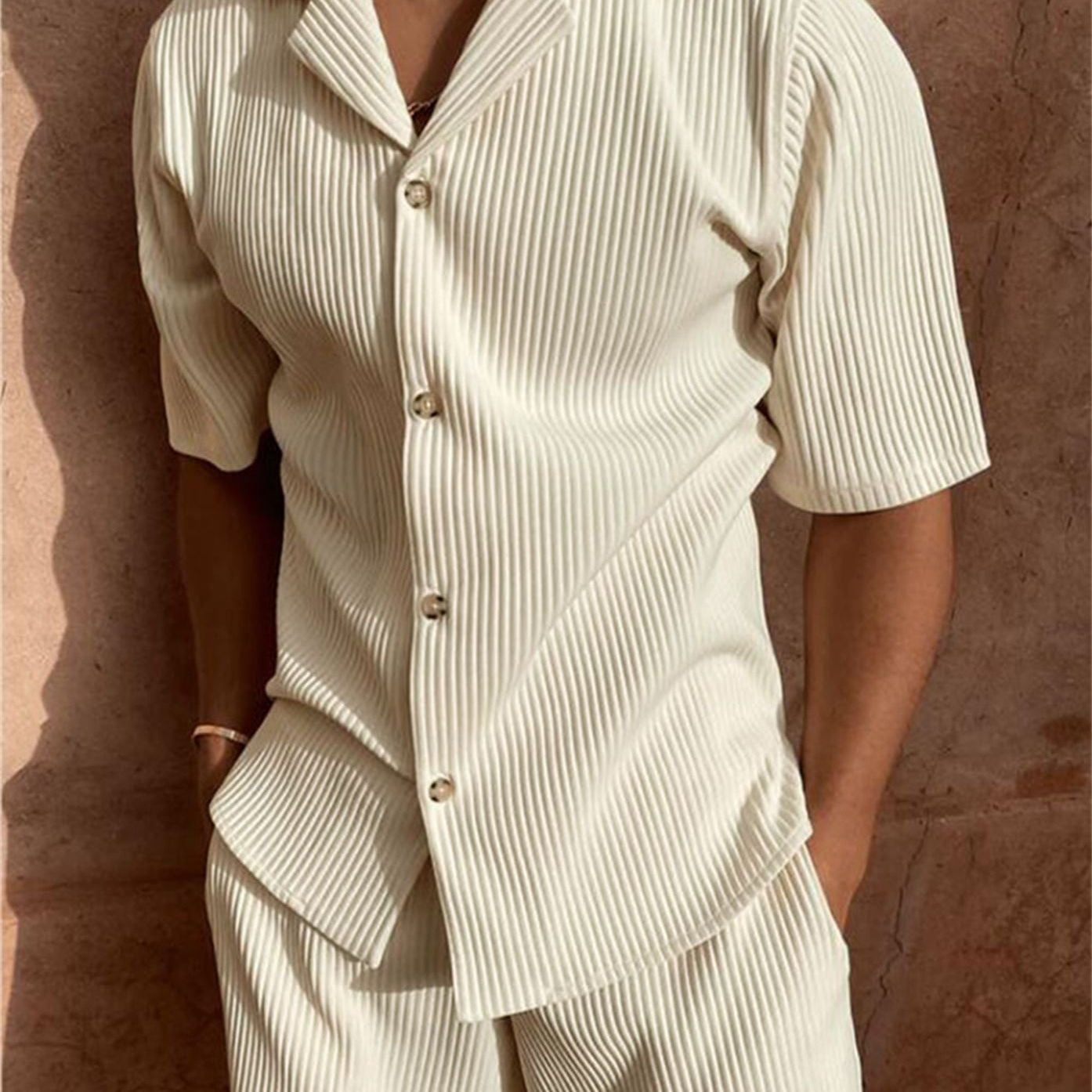 Men's Striped Shirt & Shorts Set