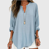 Women's Loose V-Neck Cotton Blend Blouse