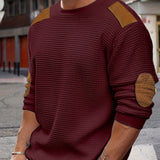 Men's Crew Neck Knit Sweater with Elbow Patches