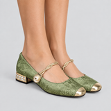Women's Square Toe Braided Pearl Strap Flats