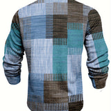 Men's Geometric Print Henley Long Sleeve Shirt