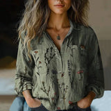 Women's Printed Button-Up Cotton Blend Blouse