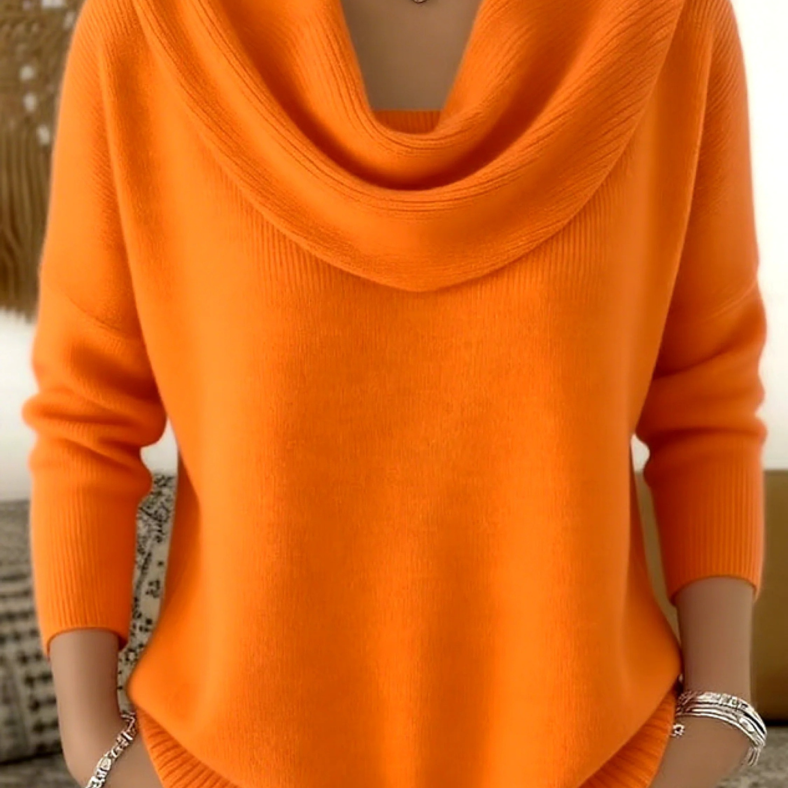 Women's Ribbed Cowl Neck Long-Sleeve Sweater