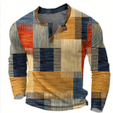 Men's Geometric Print Henley Long Sleeve Shirt