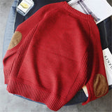 Men's Crew Neck Knit Sweater with Elbow Patches