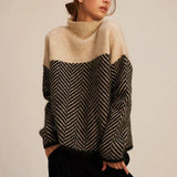 Women's Turtleneck Chevron Knit Long-Sleeve Sweater