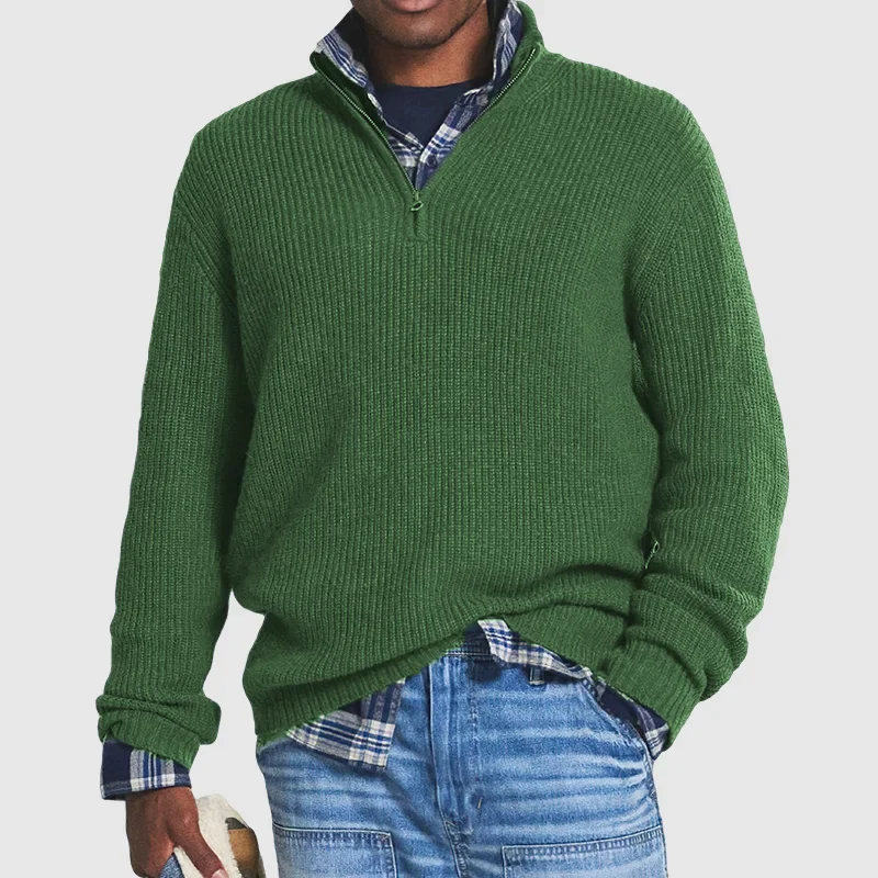Men's Cashmere Long-Sleeve Zip Sweater, Casual