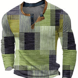 Men's Geometric Print Henley Long Sleeve Shirt