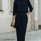 Women's Boat Neck Top and Pencil Midi Skirt Set