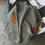 Men's Crew Neck Knit Sweater with Elbow Patches