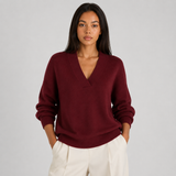 Women's Long-Sleeve V-Neck Ribbed-Trim Knit Sweater