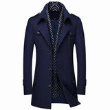 Men's Double Collar Long Wool Blend Coat