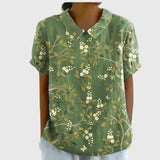 Women's Floral Short-Sleeve Collared Cotton Blend Blouse