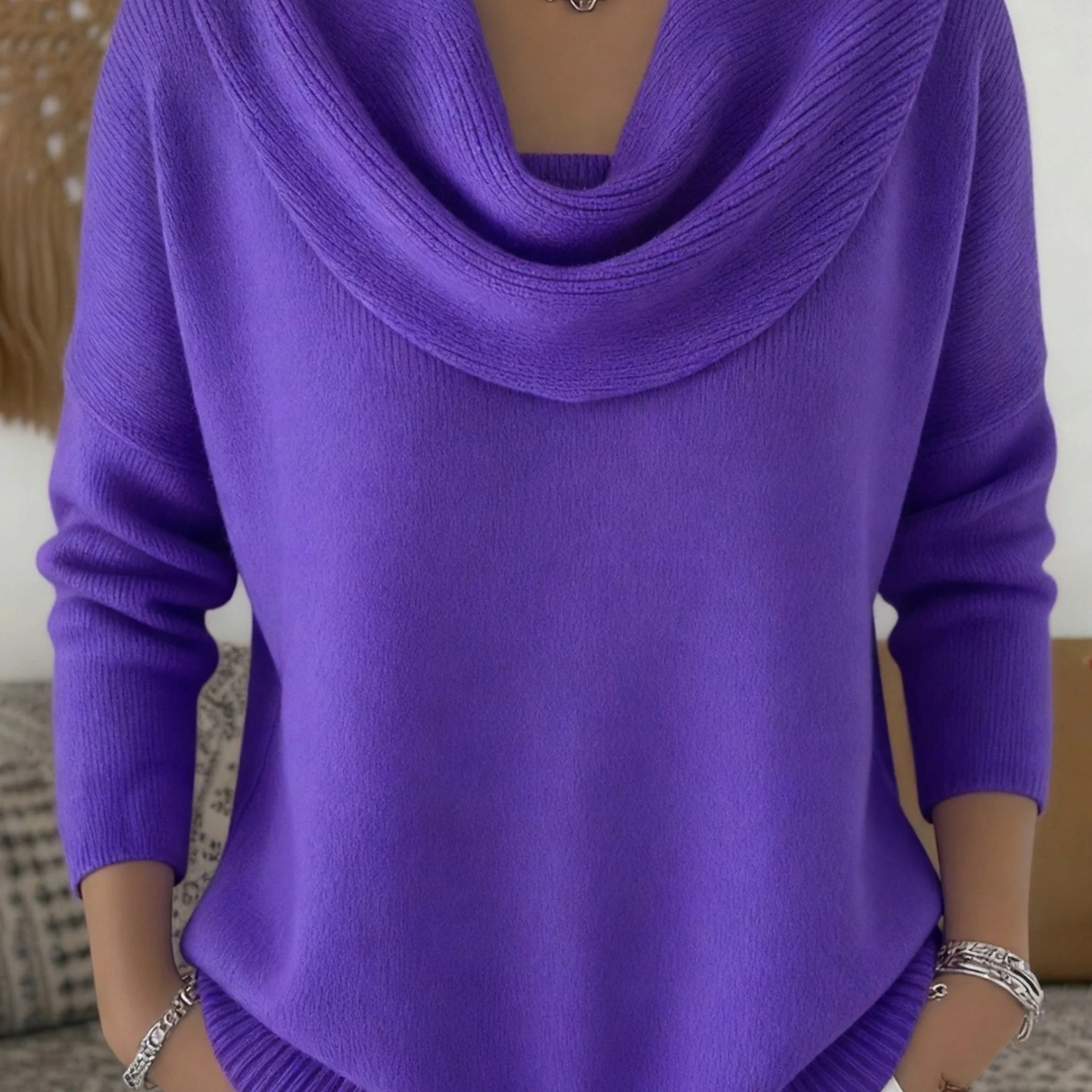 Women's Ribbed Cowl Neck Long-Sleeve Sweater