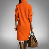Women's Oversized Knit Polo Midi Dress, High Neck