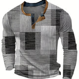 Men's Geometric Print Henley Long Sleeve Shirt