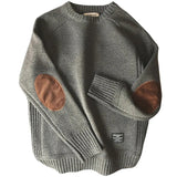 Men's Crew Neck Knit Sweater with Elbow Patches