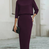 Women's Boat Neck Top and Pencil Midi Skirt Set