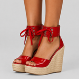 Women's Lace-Up Ankle Cuff Platform Wedge Sandals