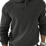 Men's Textured Knit Polo Sweater