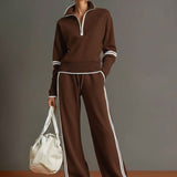 Women's Quarter-Zip and Wide-Leg Two-Piece Lounge Set