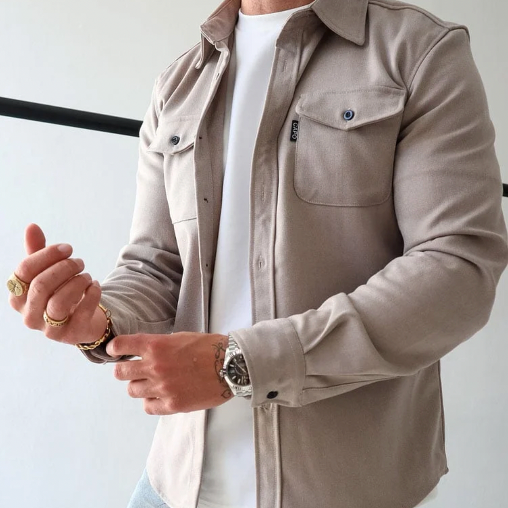 Men's Casual Button-Up Shirt Jacket with Chest Pockets