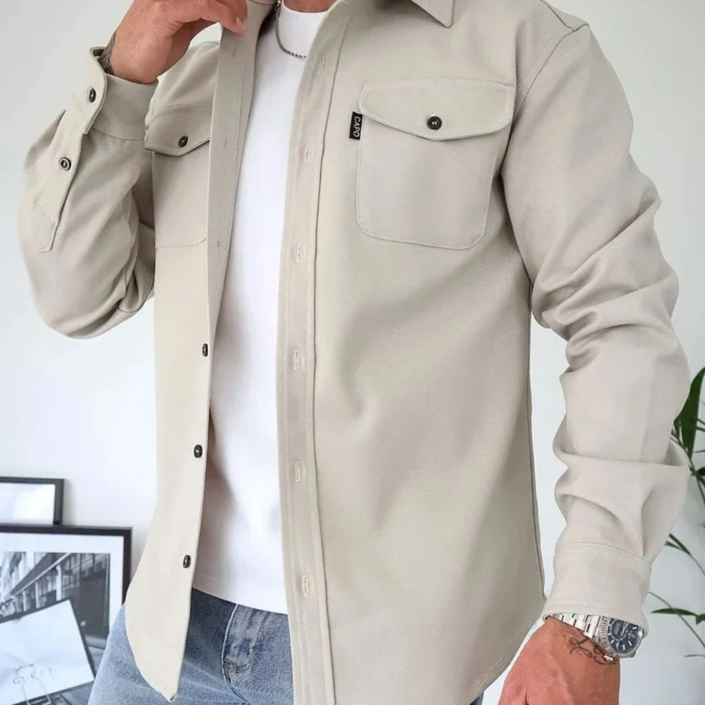 Men's Casual Button-Up Shirt Jacket with Chest Pockets