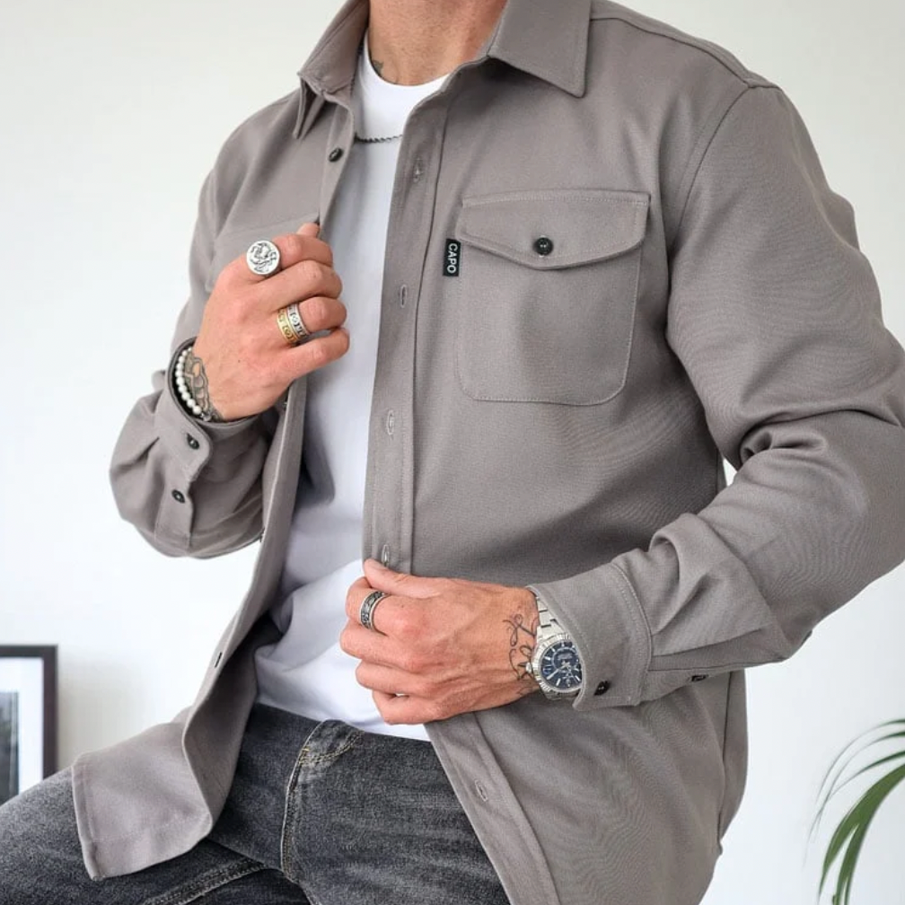 Men's Casual Button-Up Shirt Jacket with Chest Pockets
