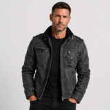 Men's Faux Leather Zip Front Utility Jacket