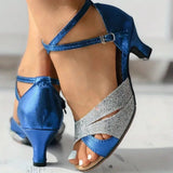 Women's Rhinestone Ankle-Strap Block Heel Sandals