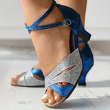 Women's Rhinestone Ankle-Strap Block Heel Sandals