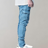 Men's Slim Fit Multi-Pocket Biker Jeans