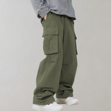 Men's Baggy Cotton Cargo Trousers with Multiple Pockets