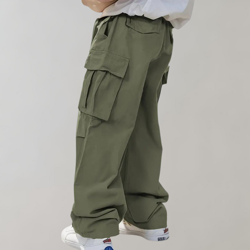 Men's Baggy Cotton Cargo Trousers with Multiple Pockets