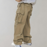 Men's Baggy Cotton Cargo Trousers with Multiple Pockets