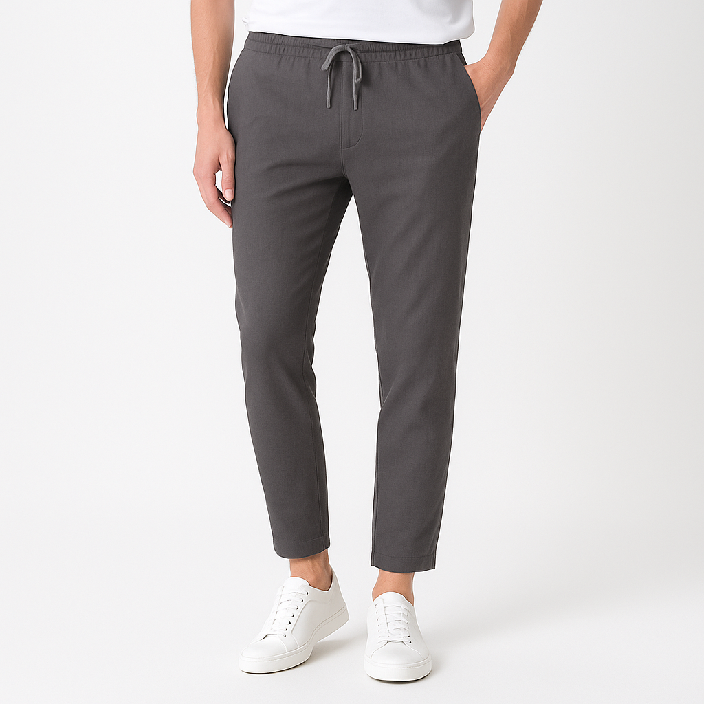 Men's White Travel Drawstring Slim Fit Trousers