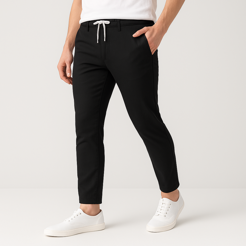 Men's White Travel Drawstring Slim Fit Trousers