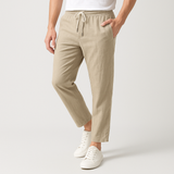 Men's White Travel Drawstring Slim Fit Trousers