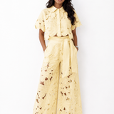 Women's Floral Lace Two-Piece Wide-Leg Pants Set