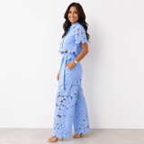Women's Floral Lace Two-Piece Wide-Leg Pants Set