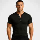 Men's Ribbed Henley Polo T-Shirt