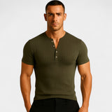 Men's Ribbed Henley Polo T-Shirt