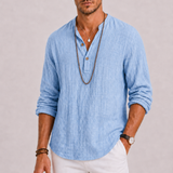 Men's Linen V-Neck Henley Shirt