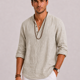 Men's Linen V-Neck Henley Shirt