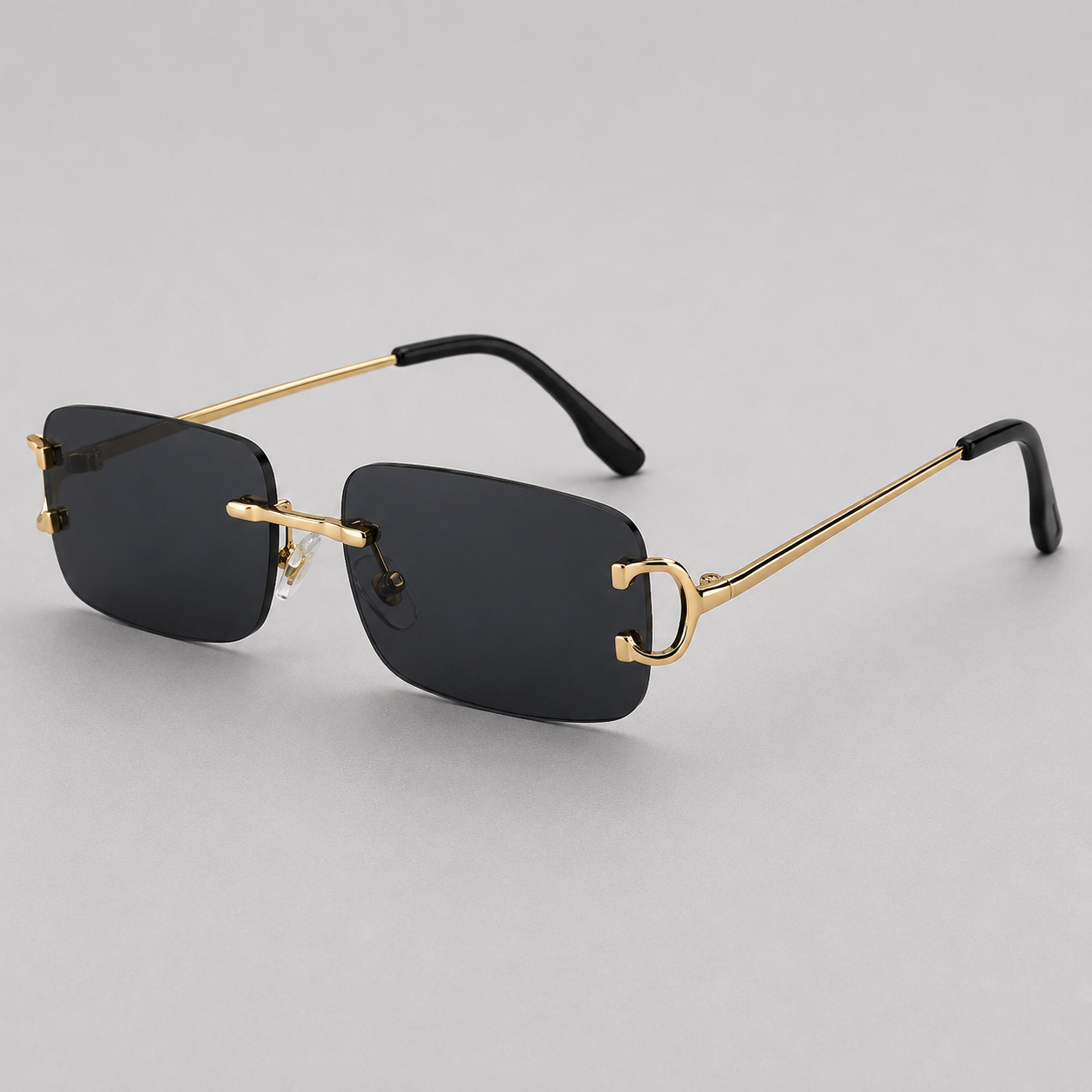 Men's Rimless Rectangle Sunglasses with Gradient Lenses
