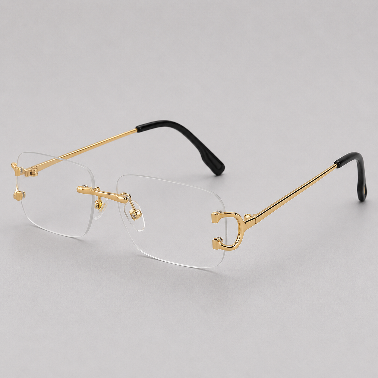 Men's Rimless Rectangle Sunglasses with Gradient Lenses
