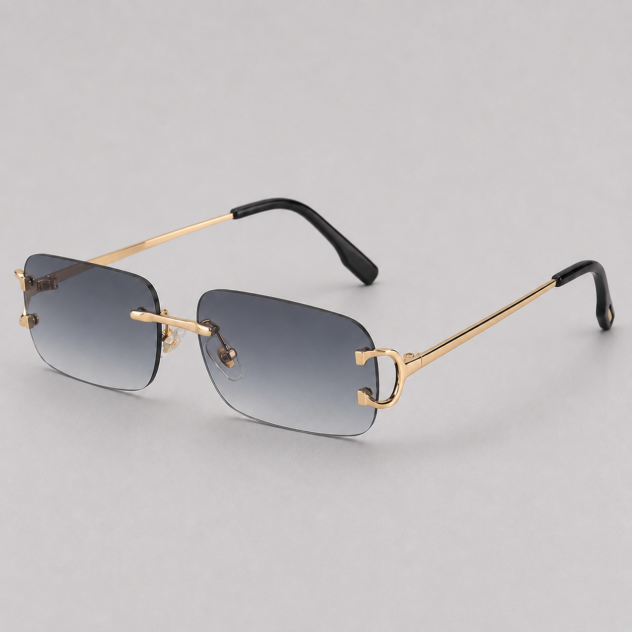 Men's Rimless Rectangle Sunglasses with Gradient Lenses