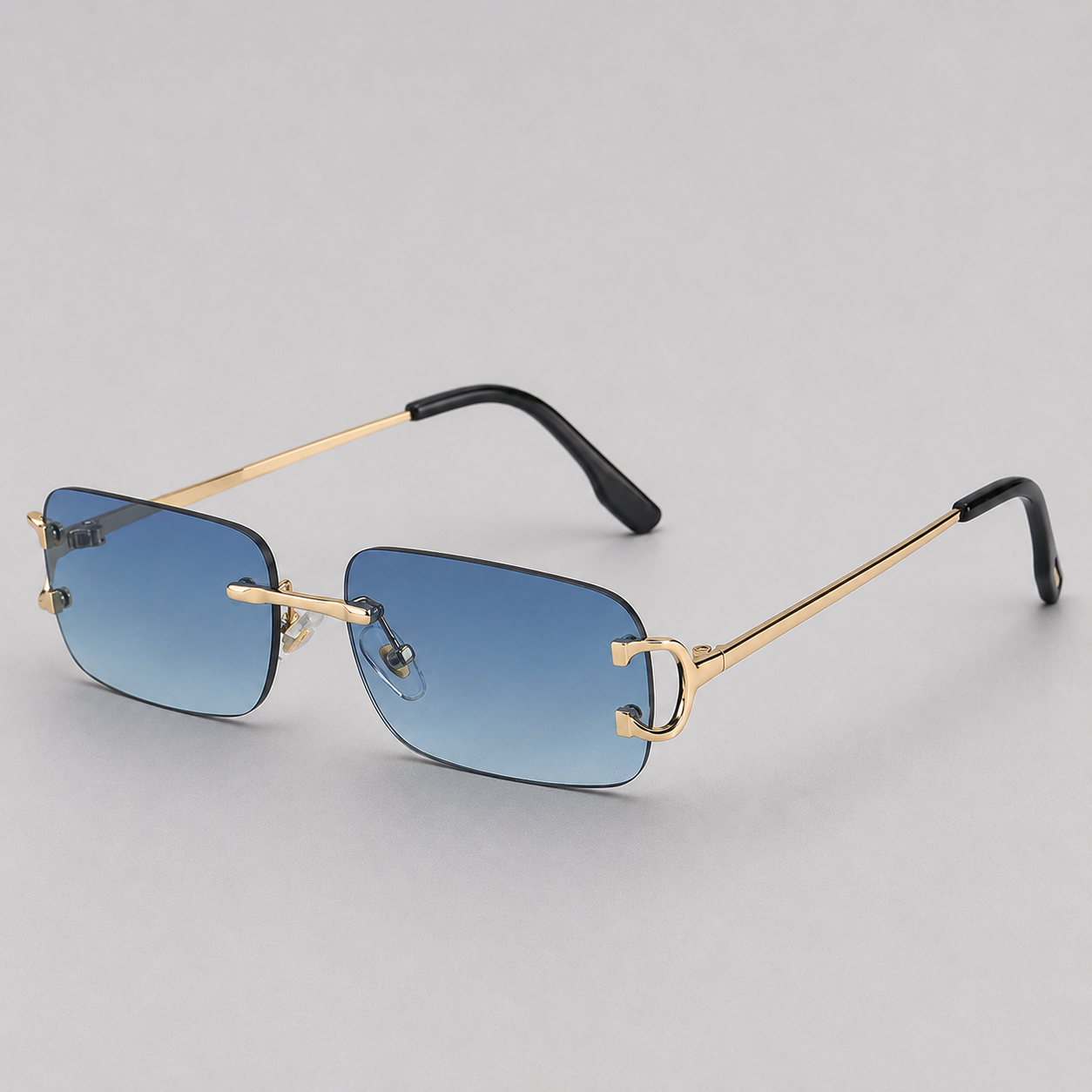 Men's Rimless Rectangle Sunglasses with Gradient Lenses